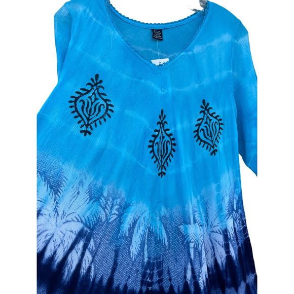Zury women’s One Size OS Rayon blue tie dye flowy dress Made in India - Picture 3 of 11